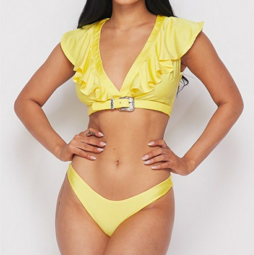 Banjul Two Piece V-Neck Top and Bottom Set -Yellow